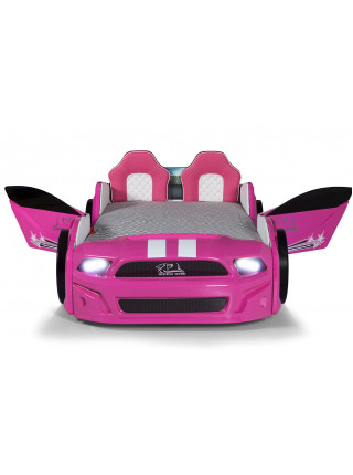 Кровать гоночная машина Мустанг розовая
